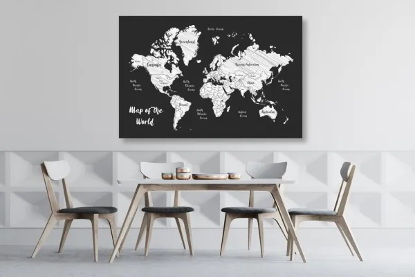 Obraz čiernobiela jedinečná mapa sveta
