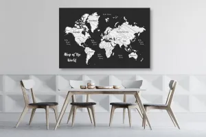 Obraz čiernobiela jedinečná mapa sveta