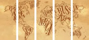 5-dielny obraz moderná mapa sveta na vintage podklade