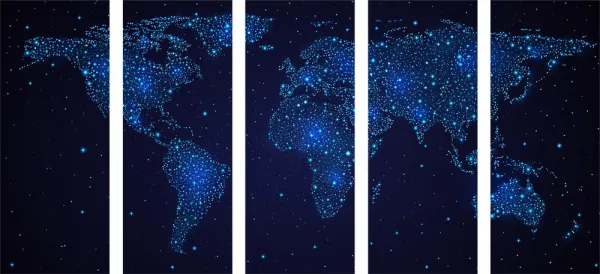 5-dielny obraz mapa sveta s nočnou oblohou