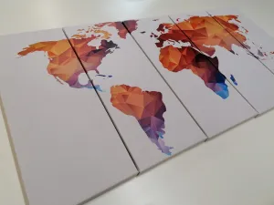 5-dielny obraz polygonálna mapa sveta v odtieňoch oranžovej