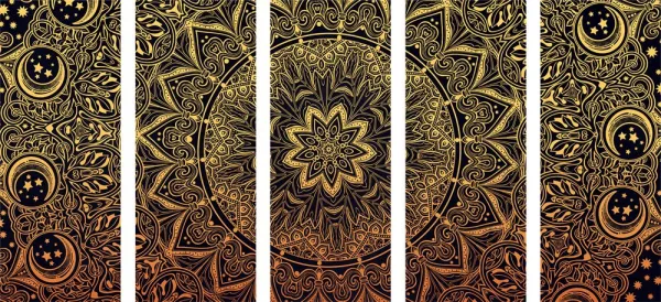 5-dielny obraz zlatá orientálna Mandala