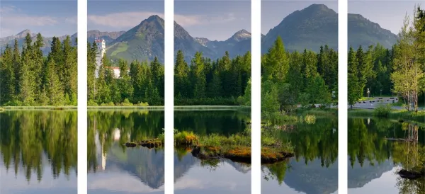 5-dielny obraz nádherná panoráma hôr pri jazere