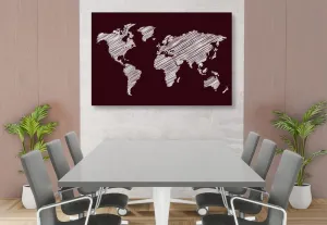 Obraz šrafovaná mapa sveta na bordovom pozadí