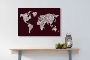 Obraz šrafovaná mapa sveta na bordovom pozadí