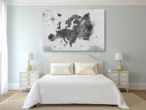 Obraz retro mapa Európy v čiernobielom prevedení