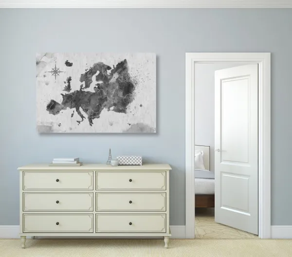 Obraz retro mapa Európy v čiernobielom prevedení