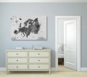 Obraz retro mapa Európy v čiernobielom prevedení