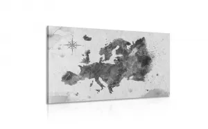 Obraz retro mapa Európy v čiernobielom prevedení