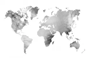 Obraz mapa sveta v čiernobielom akvarelovom prevedení