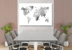 Obraz mapa sveta v čiernobielom akvarelovom prevedení