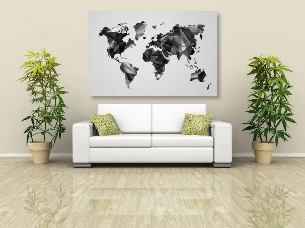 Obraz mapa sveta v dizajne vektorovej grafiky v čiernobielom prevedení