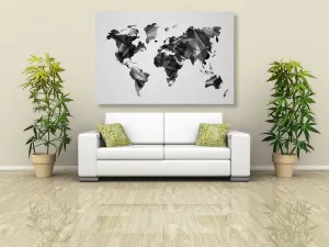 Obraz mapa sveta v dizajne vektorovej grafiky v čiernobielom prevedení