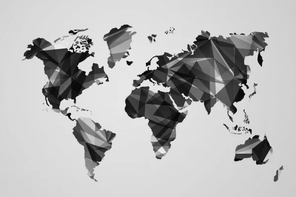 Obraz mapa sveta v dizajne vektorovej grafiky v čiernobielom prevedení