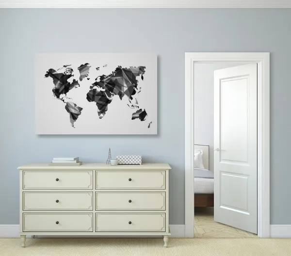 Obraz mapa sveta v dizajne vektorovej grafiky v čiernobielom prevedení