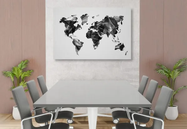 Obraz mapa sveta v dizajne vektorovej grafiky v čiernobielom prevedení
