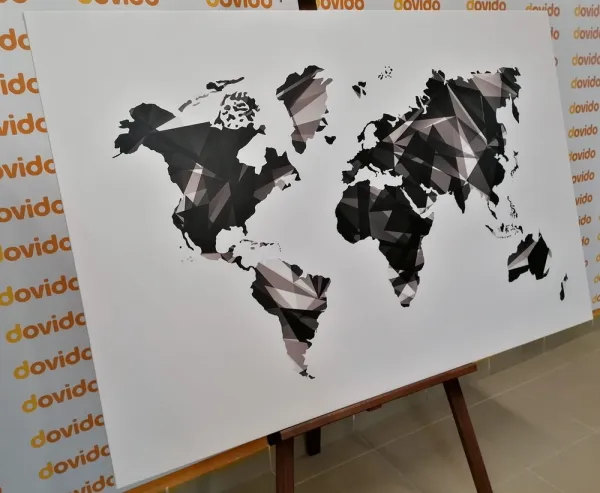 Obraz mapa sveta v dizajne vektorovej grafiky v čiernobielom prevedení