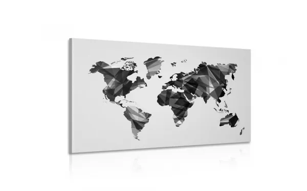 Obraz mapa sveta v dizajne vektorovej grafiky v čiernobielom prevedení