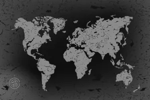 Obraz stará mapa sveta na abstraktnom pozadí v čiernobielom prevedení