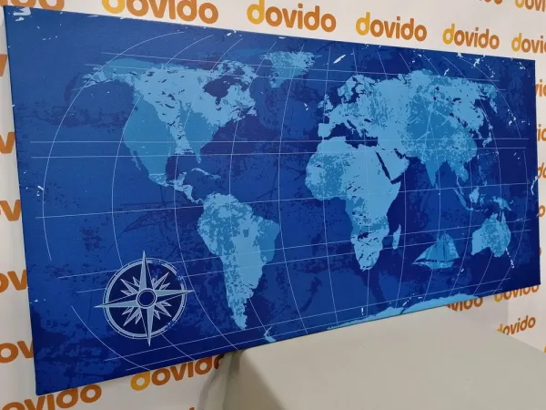 Obraz rustikálna mapa sveta v modrej farbe