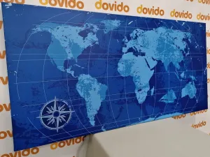 Obraz rustikálna mapa sveta v modrej farbe