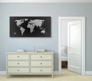 Obraz mapa sveta v odtieňoch sivej