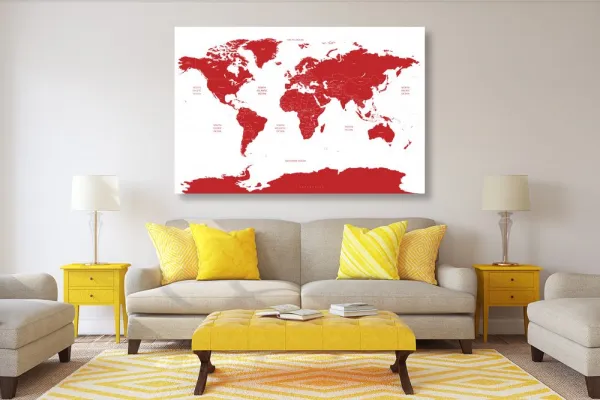 Obraz mapa sveta s jednotlivými štátmi v červenej farbe