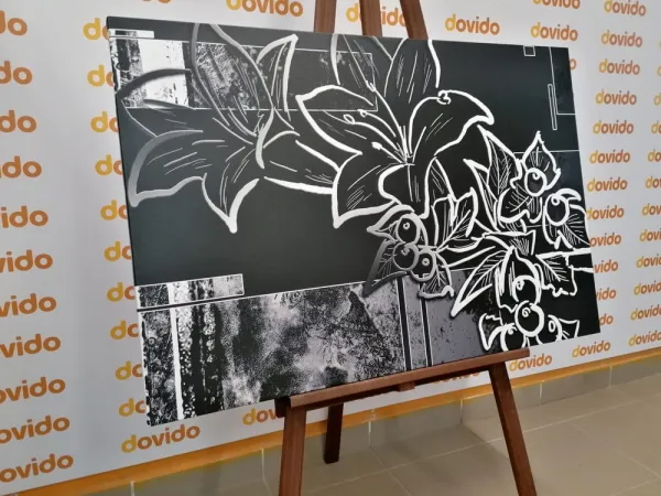 Obraz kvetinová ilustrácia v čiernobielom prevedení