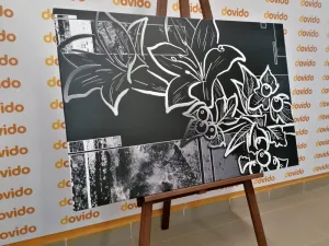 Obraz kvetinová ilustrácia v čiernobielom prevedení