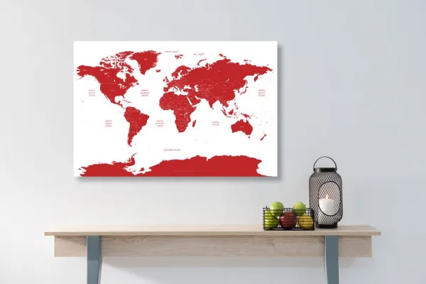 Obraz mapa sveta s jednotlivými štátmi v červenej farbe