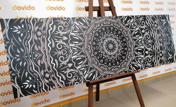 Obraz Mandala vo vintage štýle v čiernobielom prevedení