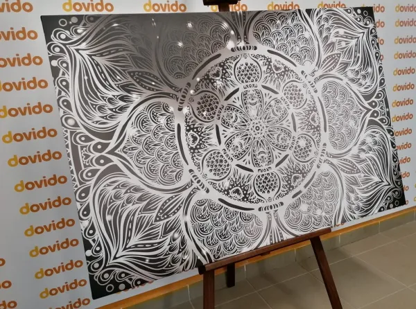 Obraz indická Mandala s galaktickým pozadím v čiernobielom prevedení