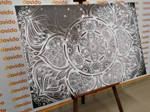 Obraz indická Mandala s galaktickým pozadím v čiernobielom prevedení