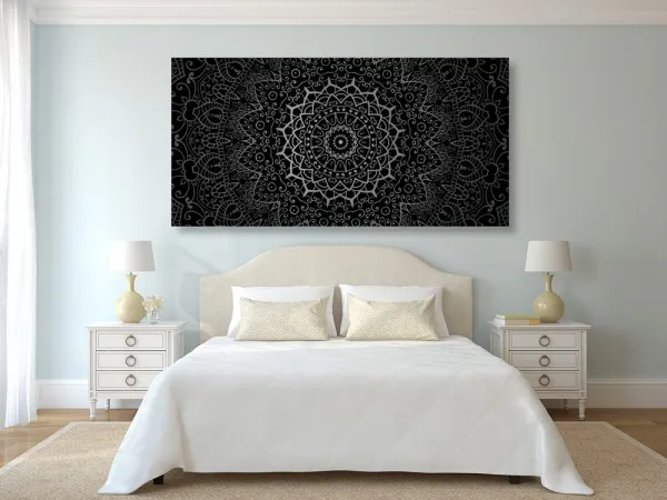 Obraz vintage Mandala v indickom štýle v čiernobielom prevedení