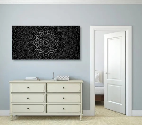 Obraz vintage Mandala v indickom štýle v čiernobielom prevedení