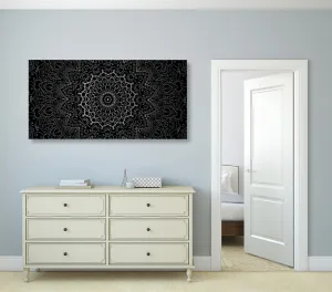 Obraz vintage Mandala v indickom štýle v čiernobielom prevedení