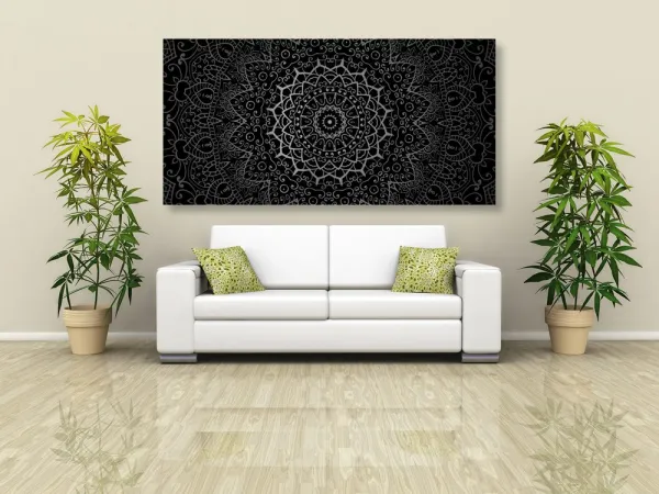 Obraz vintage Mandala v indickom štýle v čiernobielom prevedení