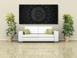 Obraz vintage Mandala v indickom štýle v čiernobielom prevedení