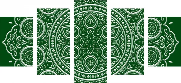5-dielny obraz jemná etnická Mandala v zelenom prevedení