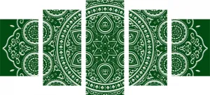 5-dielny obraz jemná etnická Mandala v zelenom prevedení