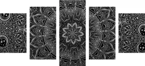5-dielny obraz orientálna Mandala v čiernobielom prevedení