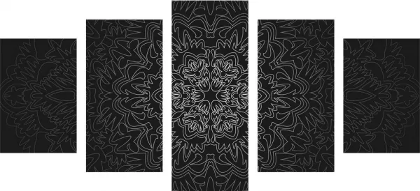 5-dielny obraz ornamentálna Mandala v čiernobielom prevedení