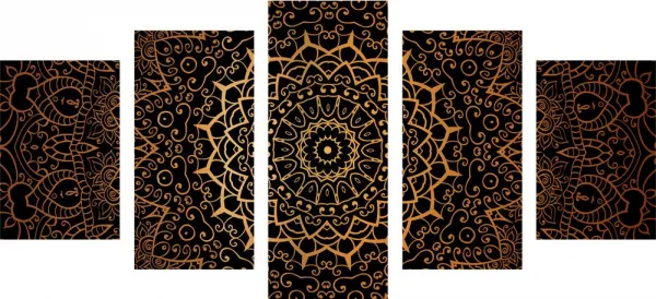 5-dielny obraz vintage Mandala v indickom štýle