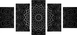 5-dielny obraz vintage Mandala v indickom štýle v čiernobielom prevedení