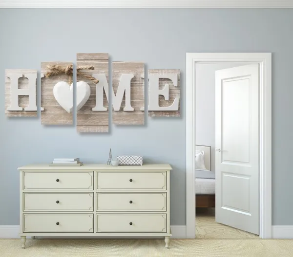 5-dielny obraz s nápisom Home vo vintage prevedení