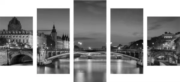5-dielny obraz oslňujúca panoráma Paríža v čiernobielom prevedení