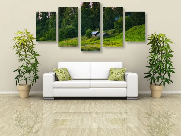 5-dielny obraz rozprávkové domčeky pri rieke