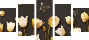 5-dielny obraz tulipány so zlatým motívom