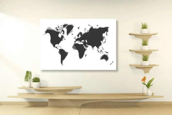 Obraz abstraktná mapa sveta v čiernobielom prevedení