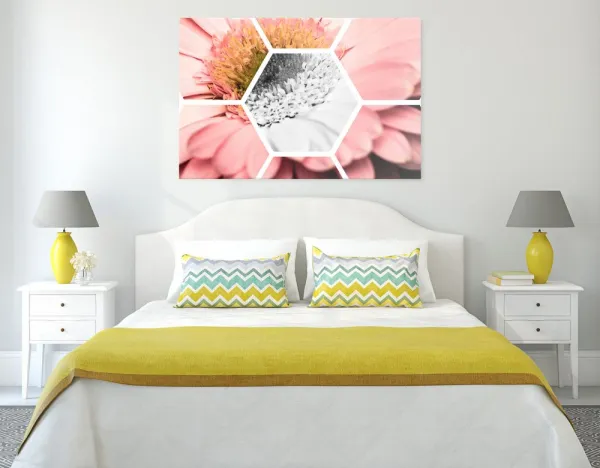 Obraz gerbera v šesťuholníku